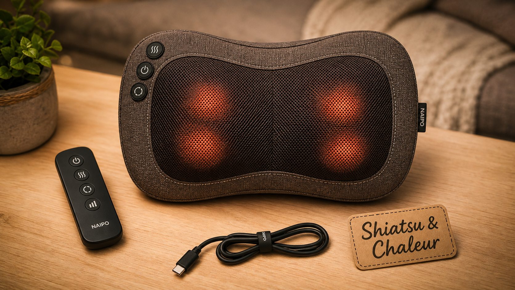 Coussin massant chauffant 4 têtes Shiatsu chauffant pour dos, nuque, jambes