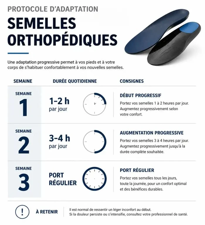 Protocole d'adaptation progressive pour porter ses semelles orthopédiques sans douleur