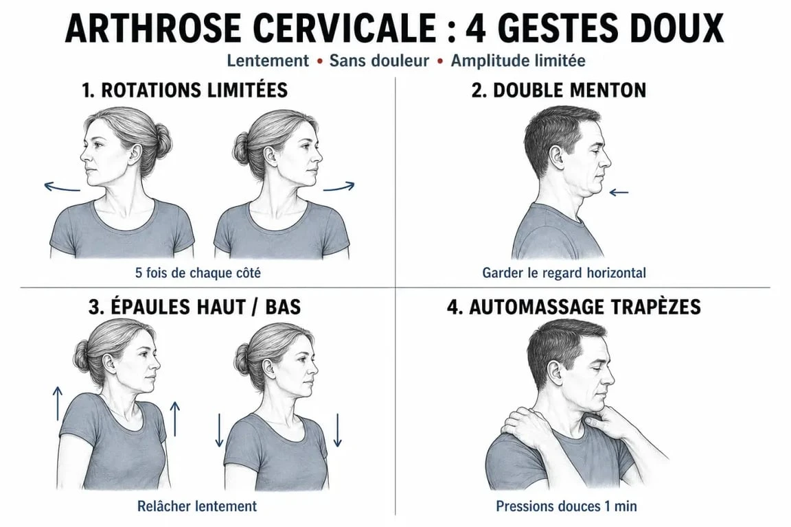 Remede pour arthrose cervicale : exercices doux et automassage de la nuque