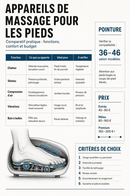 Comparatif du massage pied appareil avec chaleur, shiatsu, compression d’air et critères de choix