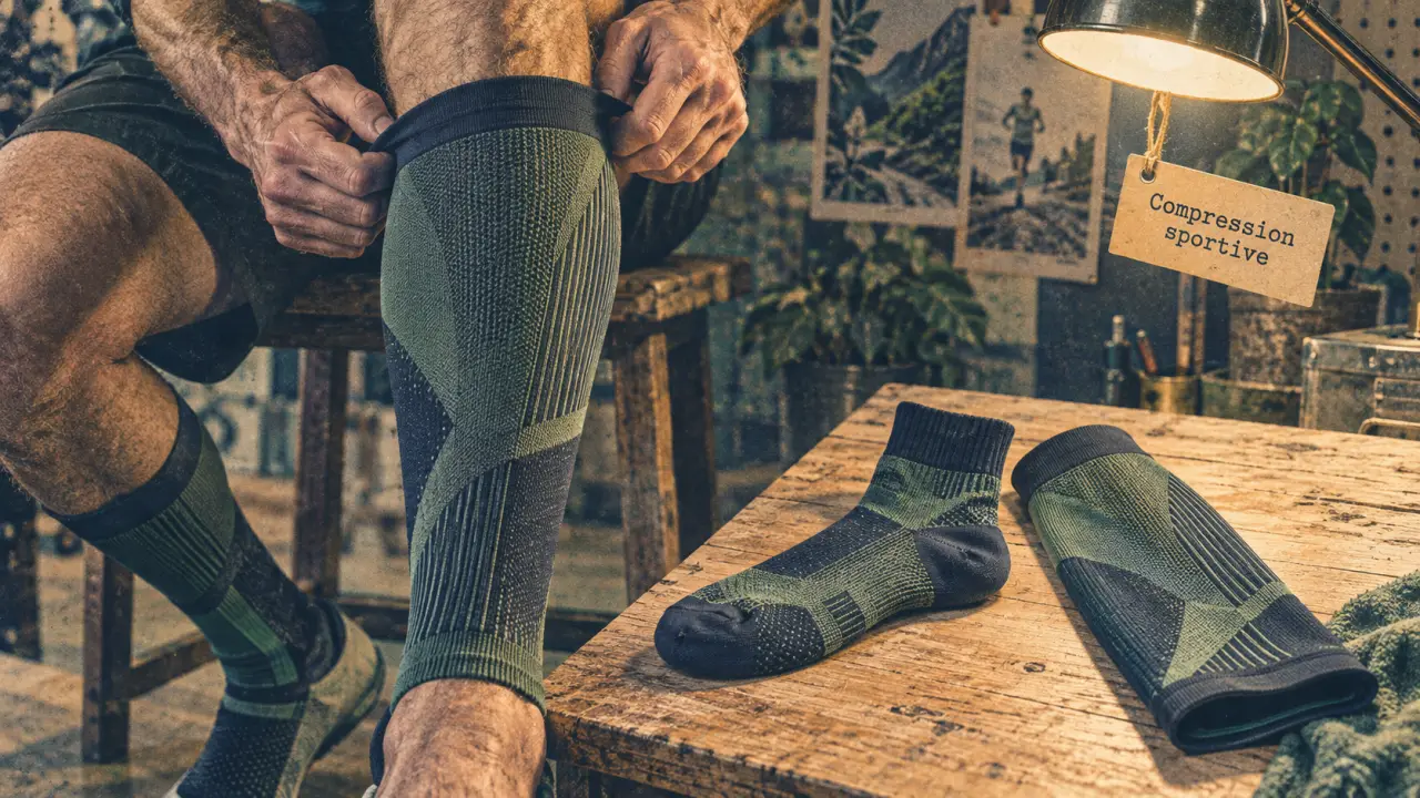 Bas de contention running : manchon et chaussettes de compression sur mollet
