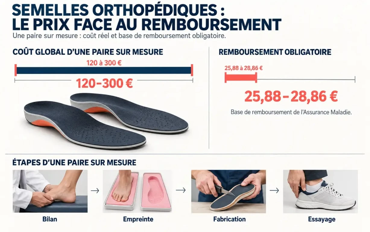 Infographie sur le prix des semelles orthopédiques et leur remboursement