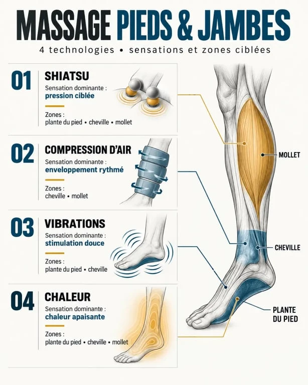 Comparaison des technologies d’un appareil de massage pieds et jambes