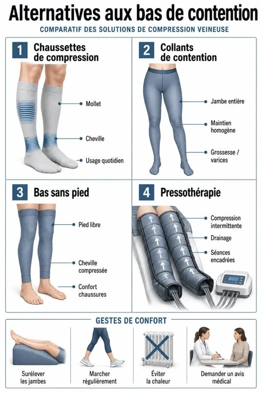 Par quoi remplacer les bas de contention : comparaison des alternatives médicales et de confort