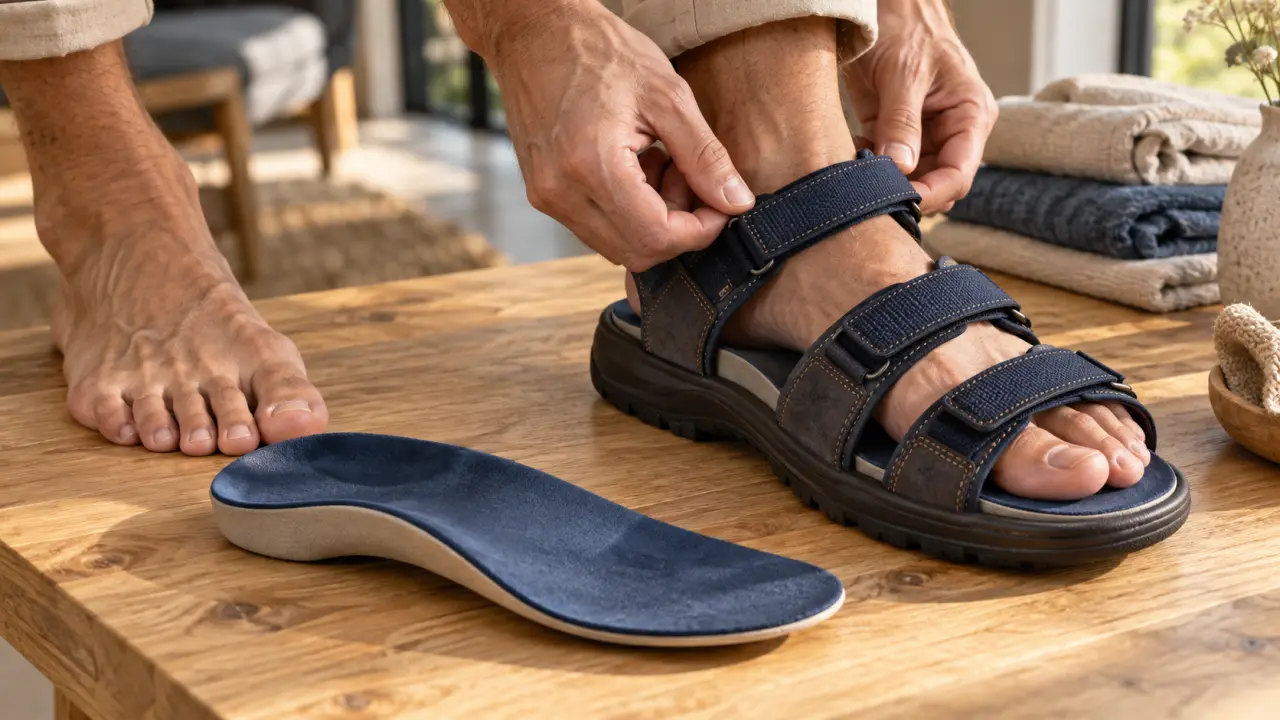 Sandales pour semelles orthopédiques : orthèse retenue dans la sandale